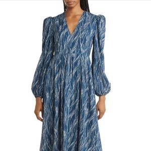 Chelsea28 Blue pleated puff shoulder midi dress